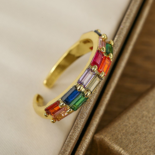 Elegant Simple Style Geometric Copper Plating Inlay Zircon 18K Gold Plated Open Ring