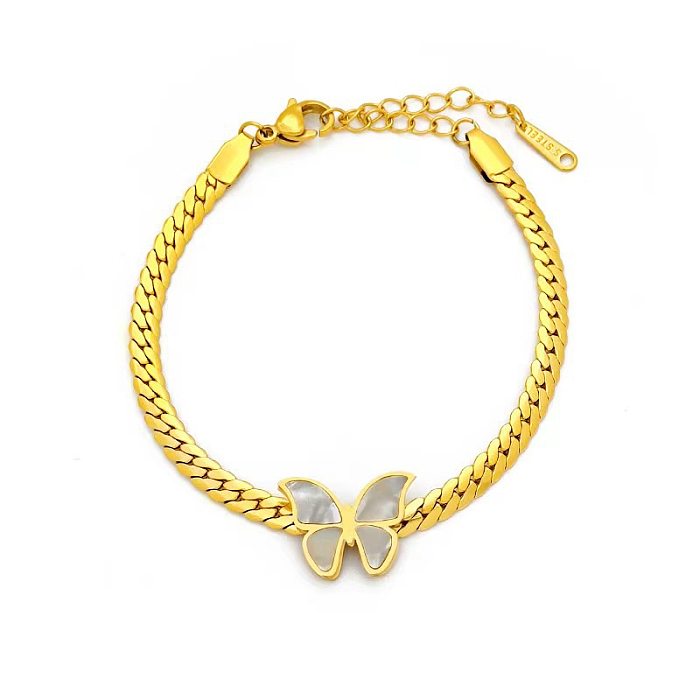 Vintage Style Butterfly Titanium Steel Plating Inlay Shell 18K Gold Plated Bracelets Necklace