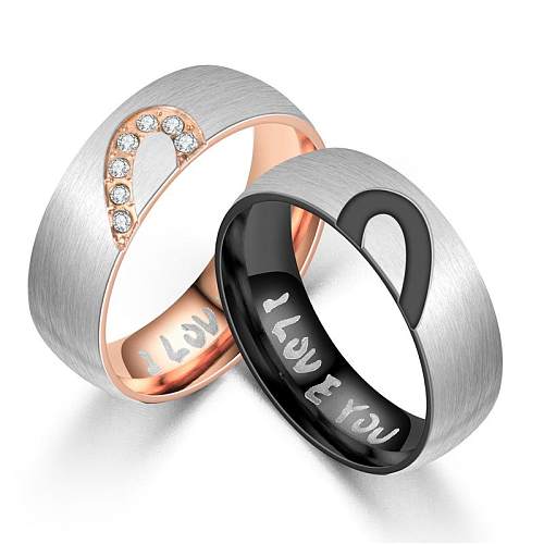 Couple Heart Shaped Half Peach Heart Couple  Stainless Steel Rings NHTP121497