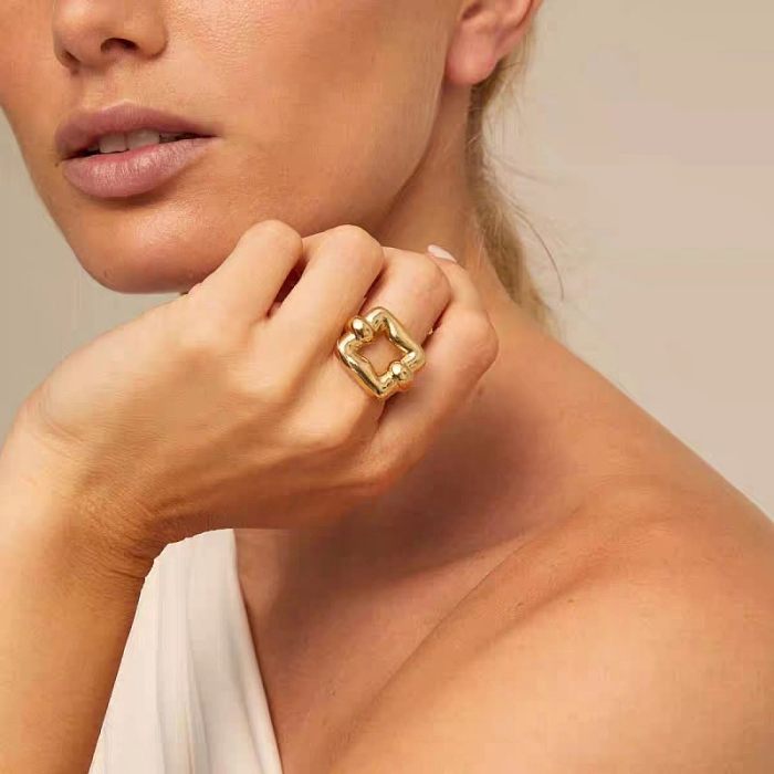 Classic Style Square Copper Plating Hollow Out Silver Plated Rings