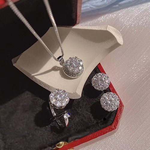 Simple Style Solid Color Titanium Steel Inlay Zircon Rings Earrings Necklace