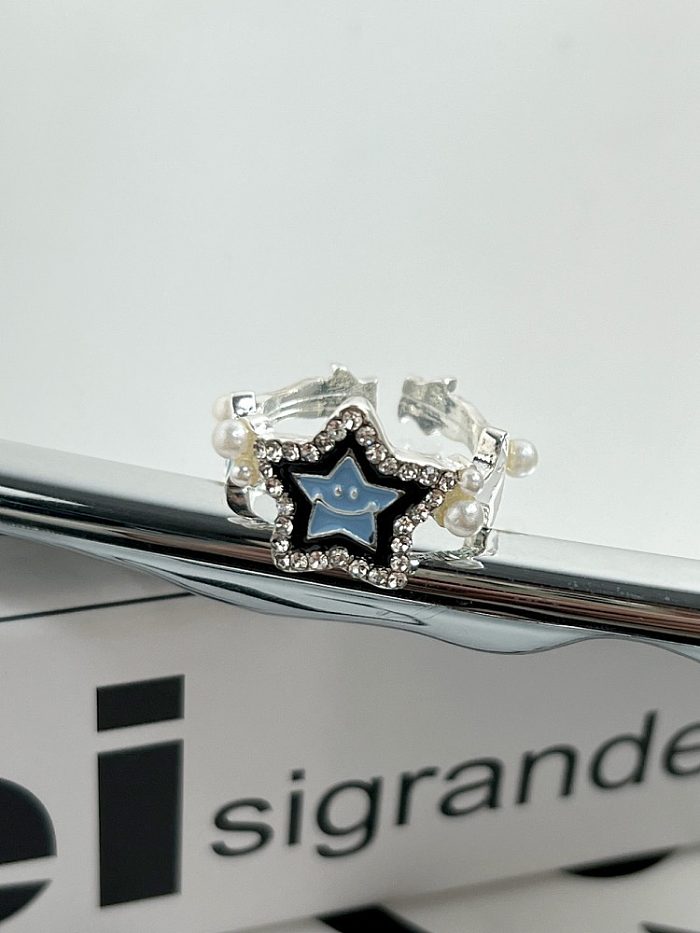 Casual Simple Style Star Smiley Face Copper Enamel Plating Inlay Pearl Zircon Open Ring