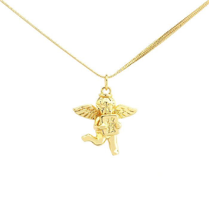 Vintage Style Romantic Angel Copper 18K Gold Plated Pendant Necklace In Bulk