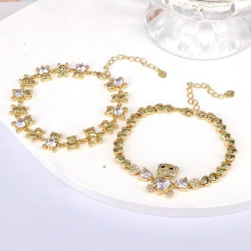 Bracelets plaqués or en Zircon avec incrustation de cuivre en forme de cœur d'ours de Style classique de Style Simple