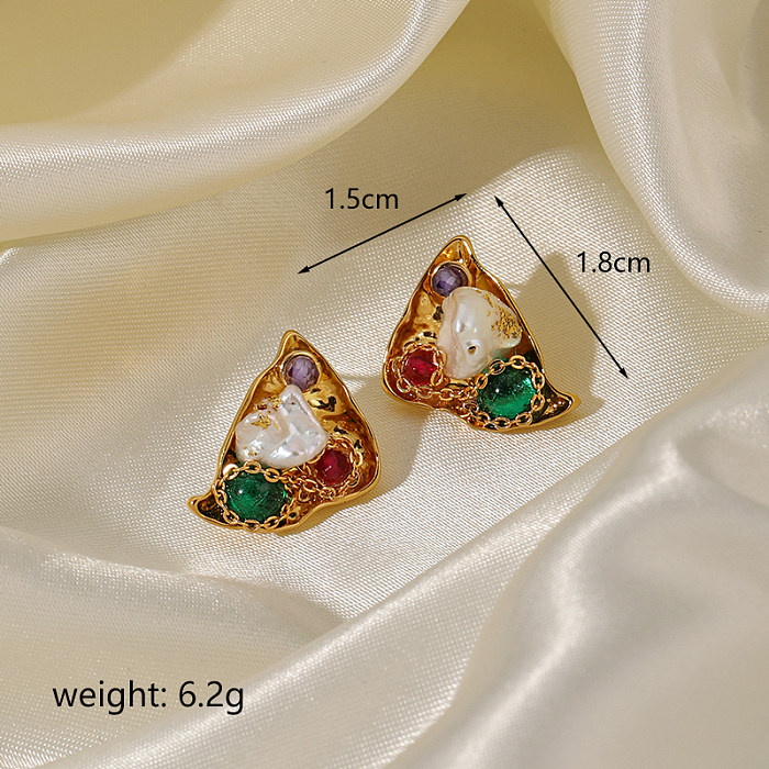 1 Pair Baroque Style Commute Asymmetrical Irregular Irregular Plating Copper 18K Gold Plated Ear Studs