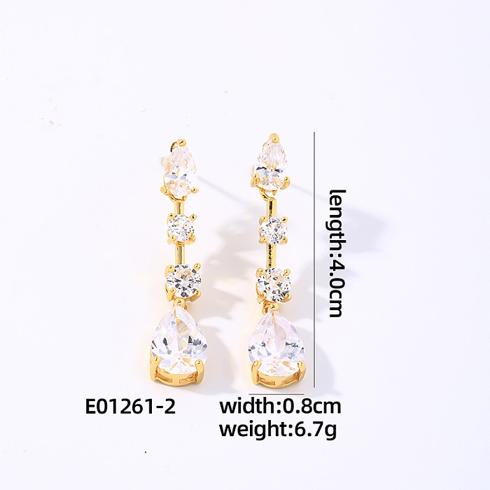 1 Paar lässige einfache Stil Wassertropfen Quaste Überzug Inlay Kupfer Zirkon weiß vergoldet Tropfen Ohrringe