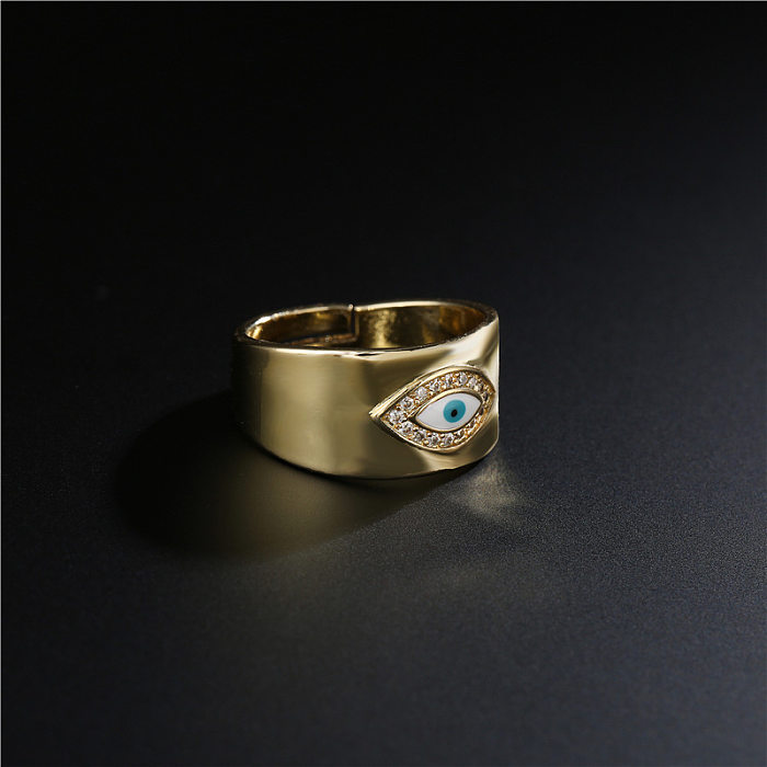 New Simple Copper Color Micro-inlaid Zircon Devil's Eye Open Ring