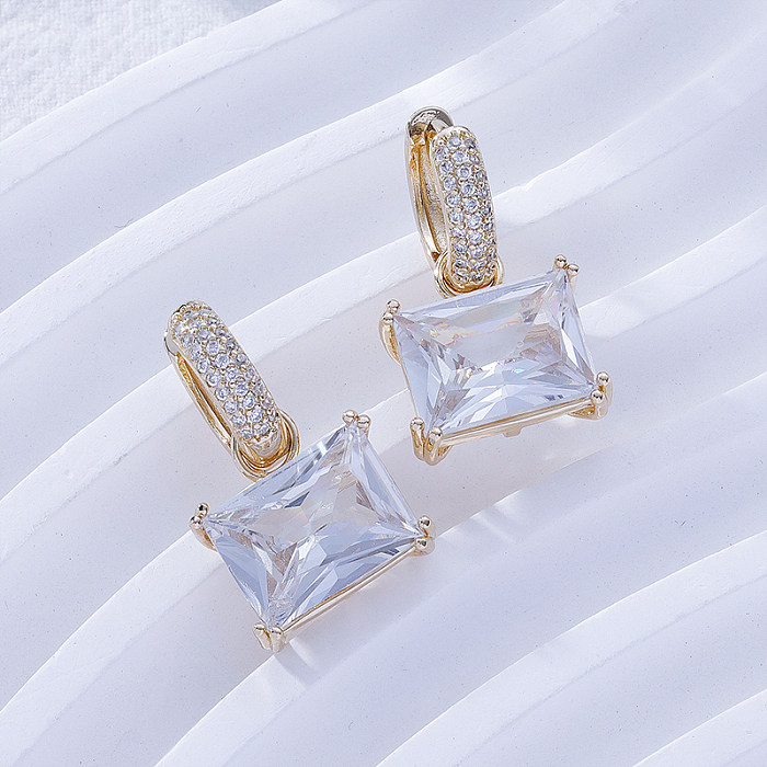 1 Pair Classic Style Square Inlay Brass Zircon Gold Plated Drop Earrings