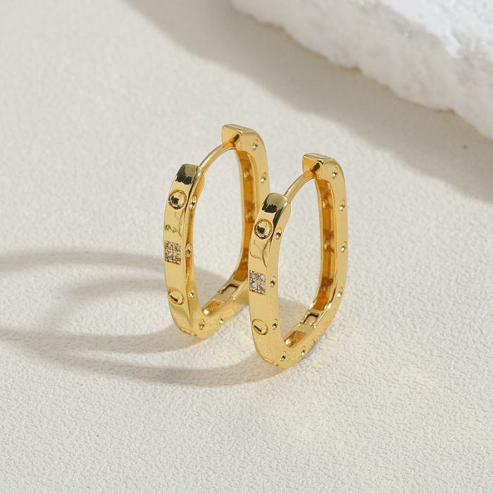 1 Pair Cute Simple Style Commute Square Plating Inlay Copper Zircon 14K Gold Plated White Gold Plated Hoop Earrings