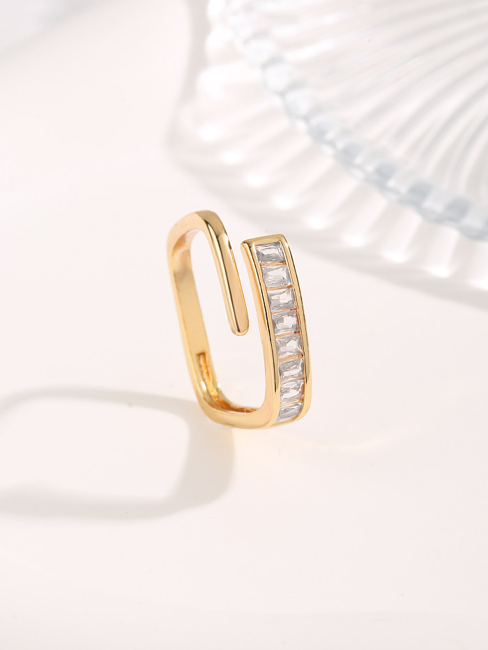 Senhora estilo simples comute geométrico titânio chapeamento de aço incrustado zircão banhado a ouro anéis abertos