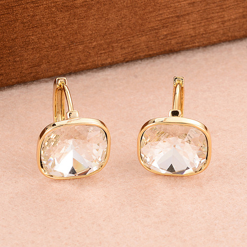1 Pair IG Style Simple Style Square Plating Inlay Copper Artificial Crystal Earrings