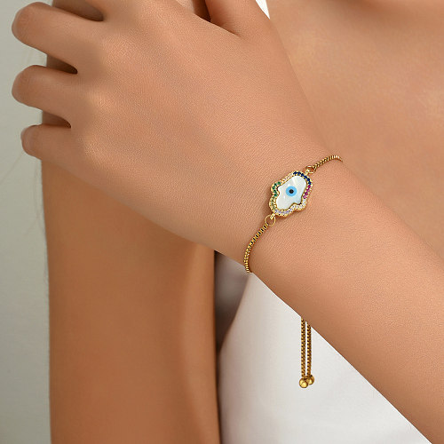 Basic Vacation Devil'S Eye Palm Copper Plating Inlay Zircon 18K Gold Plated Bracelets