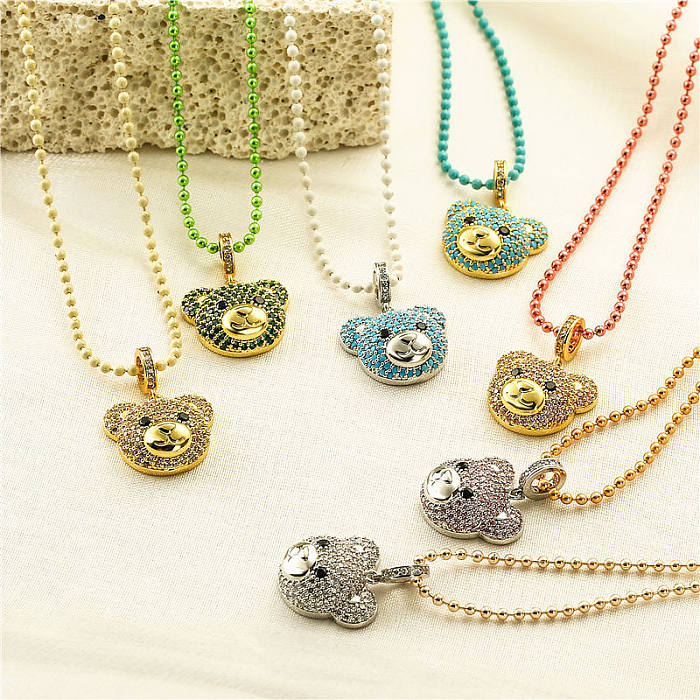 Collier pendentif mignon petit ours en cuivre avec incrustation de Zircon