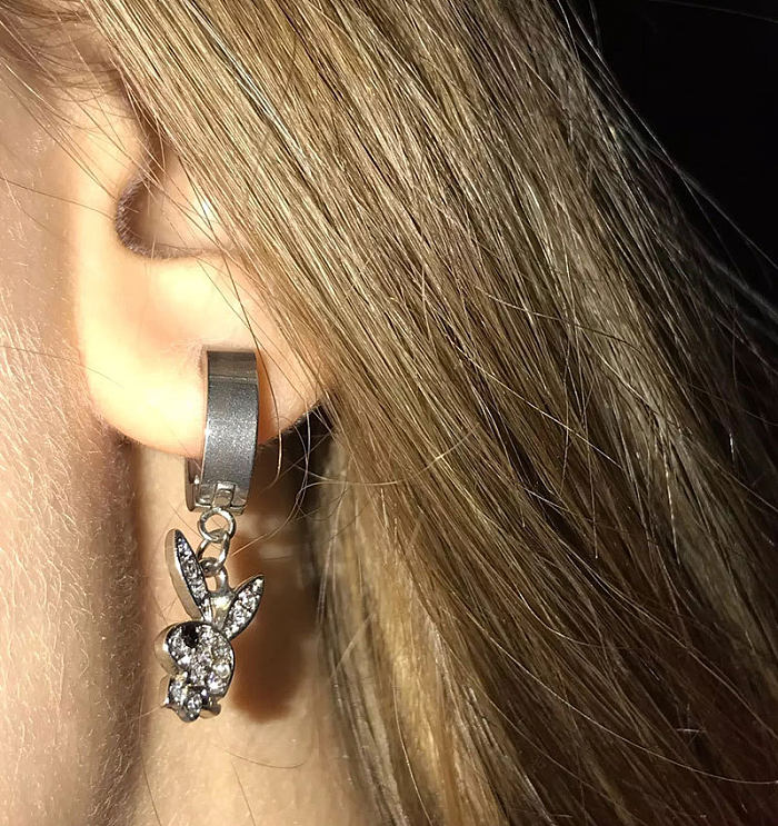 Einfache Kaninchen-Ohrring-Halskette mit Inlay aus Edelstahl und Strasssteinen