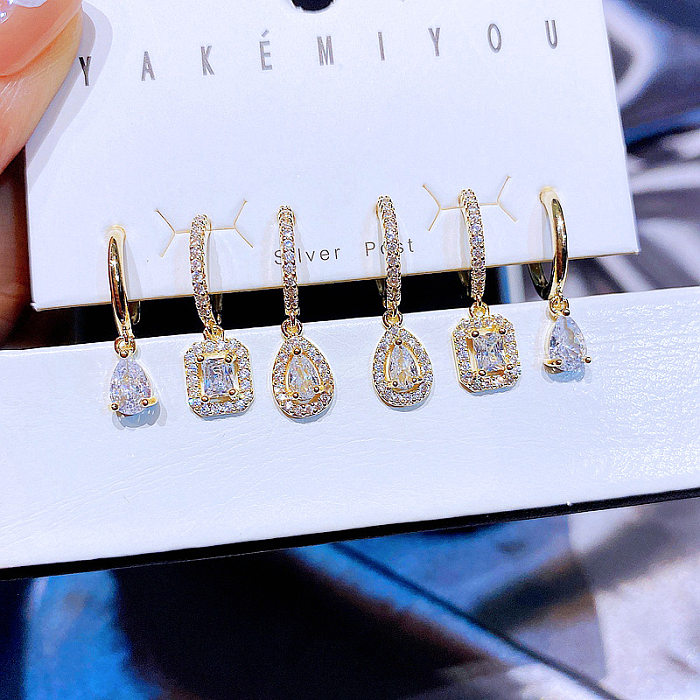 YAKEMIYOU Zircon Earrings Set Copper-plated Real Gold Water Drop Earrings