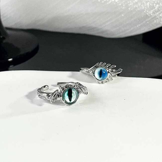 Streetwear Eye Copper Inlay Artificial Gemstones Open Rings
