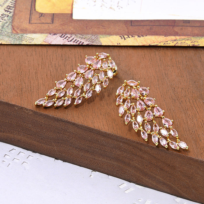 1 Pair Sweet Wings Plating Inlay Copper Zircon Ear Studs