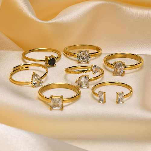 IG Style Simple Style Solid Color Stainless Steel 18K Gold Plated Zircon Open Ring Rings In Bulk