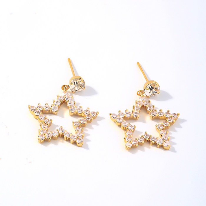 1 Pair Casual Simple Style Pentagram Plating Inlay Copper Zircon White Gold Plated Gold Plated Drop Earrings