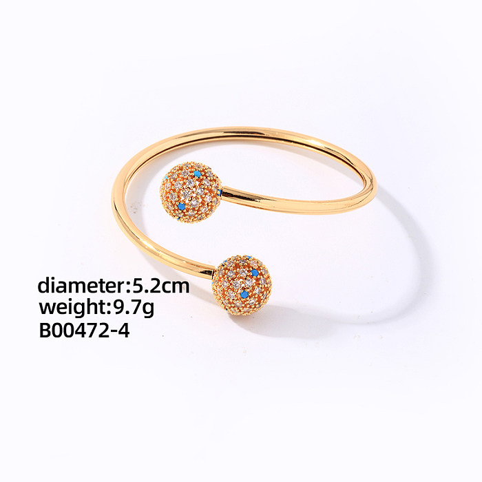Casual Elegant Glam Geometric Round Copper Plating Inlay Zircon Gold Plated Rings Bracelets