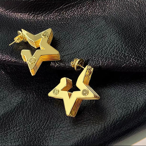 1 paire de clous d'oreilles en cuivre plaqué couleur unie, Style Vintage, étoile