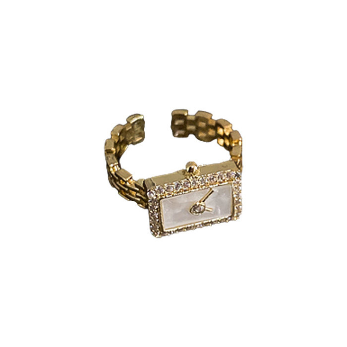 Glam Star Rectangle Copper Inlay Zircon Open Rings
