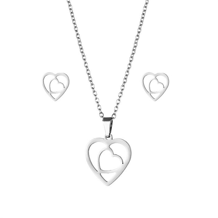 مجموعة مجوهرات بختم معدني لامع من الفولاذ المقاوم للصدأ على شكل قلب بتصميم بسيط مجموعة واحدة