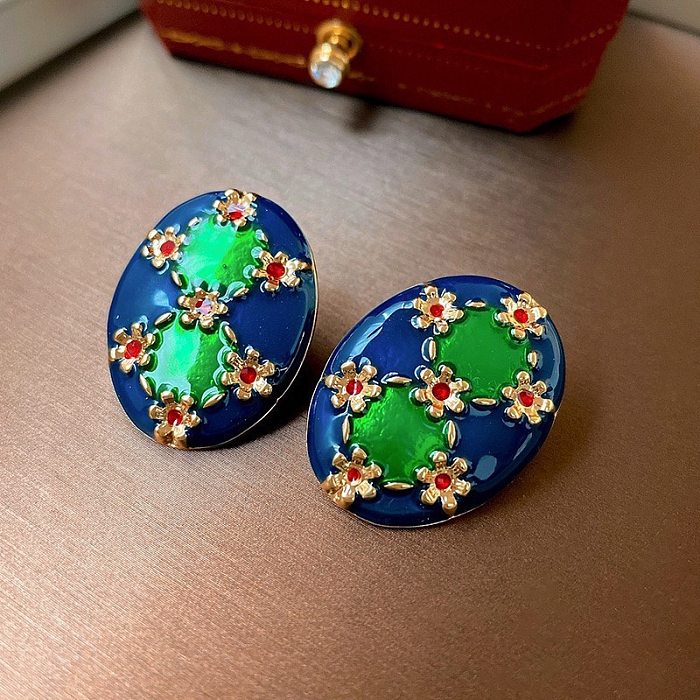 1 Pair Classical Lady Cross Enamel Plating Inlay Copper Ear Studs