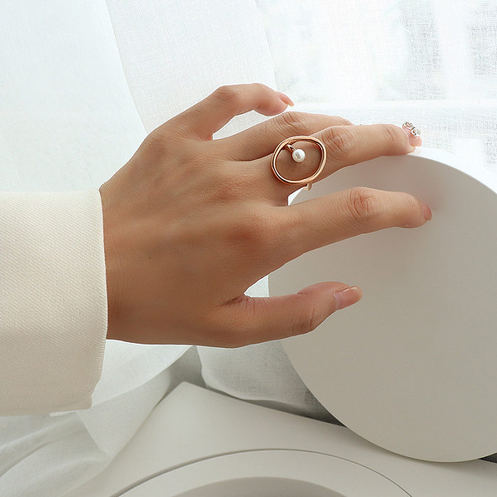 Simple Vintage Geometric Pearl Titanium Steel Ring