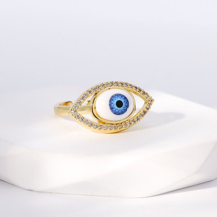 Einfacher offener Ring in Herzform mit Auge, Kupfer, vergoldet, Zirkon, 1 Stück