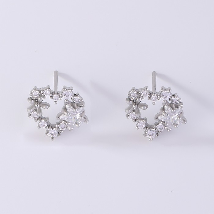 1 Pair Casual Simple Style Shiny Star Heart Shape Inlay Copper Zircon Ear Studs