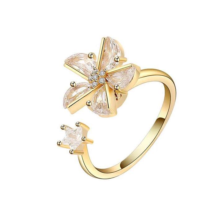 Anéis de zircão com diamante geométrico de cobre da moda