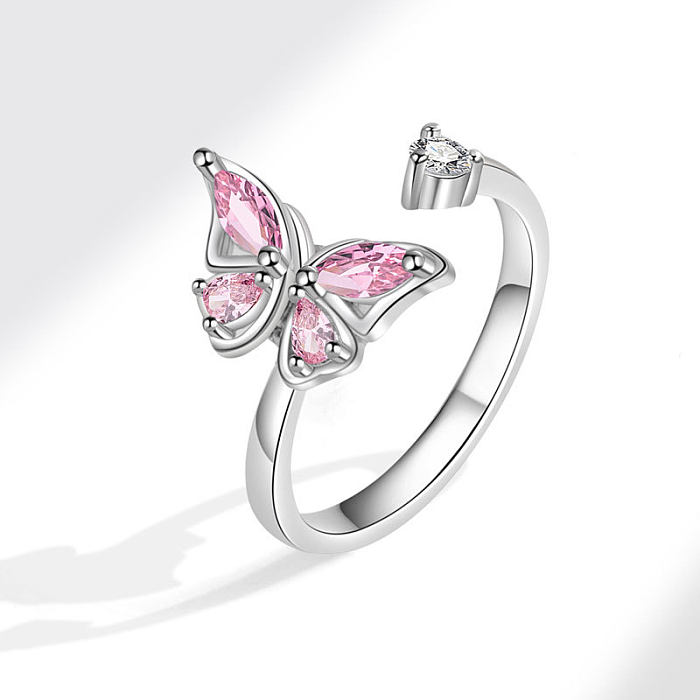 Korean Copper Micro-inlaid Zircon Color Butterfly Rotating Open Ring