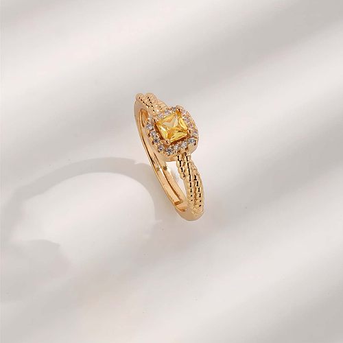 Atacado glam luxuoso quadrado titânio chapeamento de aço embutido anéis abertos de zircão banhado a ouro