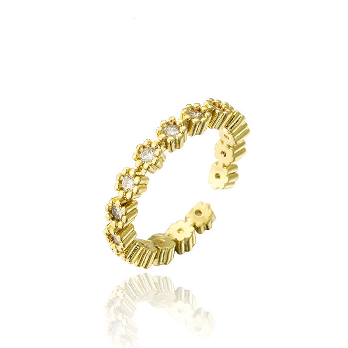 Simple Geometric Gold Micro-inlaid Zircon Opening Adjustable Ring