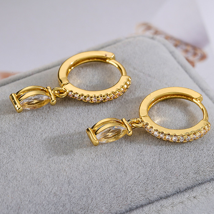 1 Pair Fashion Oval Copper Inlay Zircon Earrings