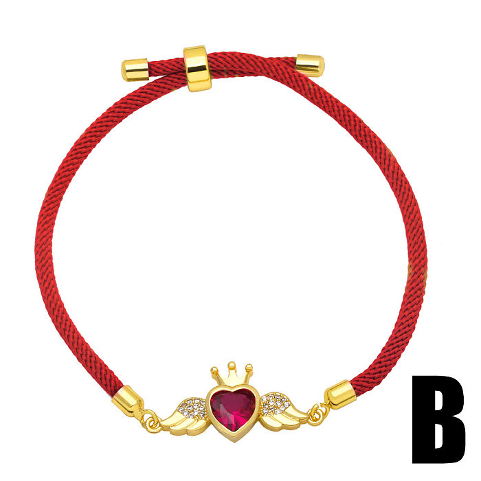 Bracelet rétro en cuivre plaqué or 18 carats avec couronne en forme de cœur et zircon incrusté