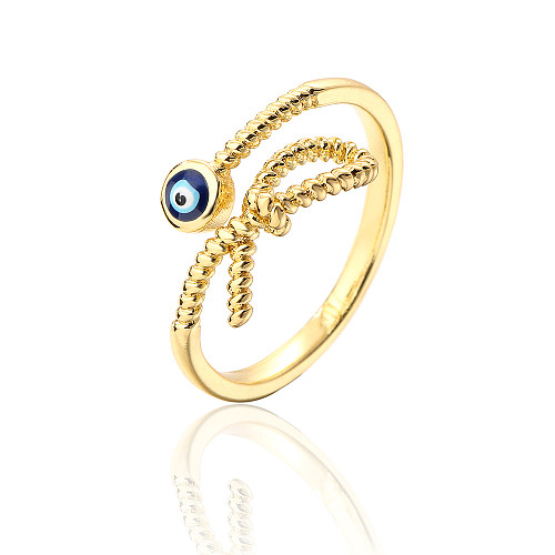 Fashion Copper Plating 18K Gold Zircon Dripping Devil's Eye Geometric Open Ring Female New