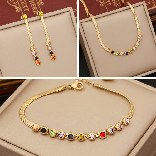 1 Piece Fashion Round Stainless Steel Plating Zircon Bracelets Earrings Necklace