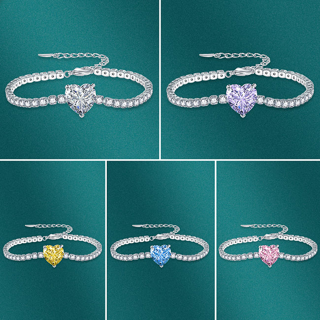 Bracelets luxueux en zircon et incrustation de cuivre en forme de cœur