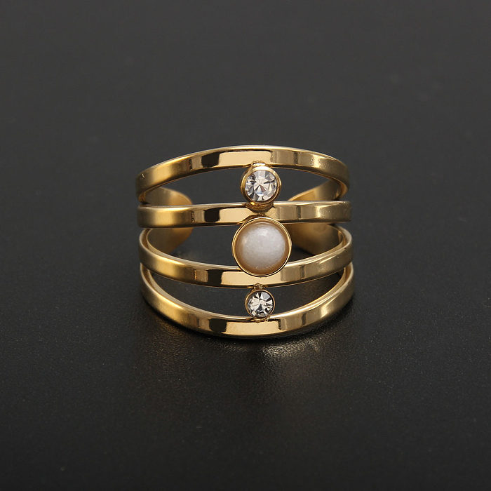 Baroque Style Solid Color Stainless Steel Plating Inlay Natural Stone Gold Plated Open Rings