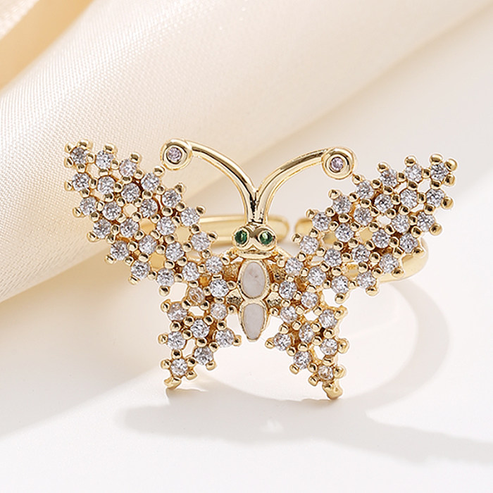 Elegant Streetwear Butterfly Copper Inlay Rhinestones Open Rings