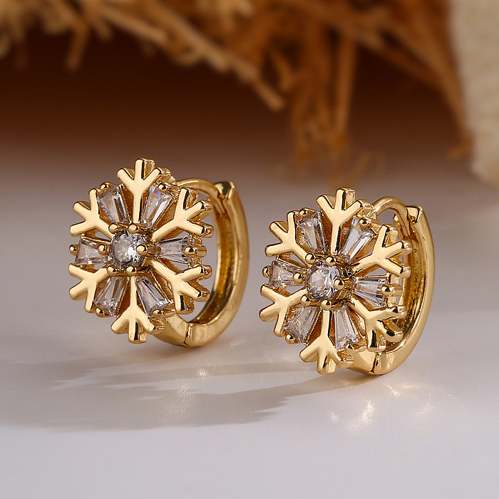 1 Pair Simple Style Commute Bow Knot Rectangle Snowflake Plating Inlay Copper Zircon 18K Gold Plated Earrings