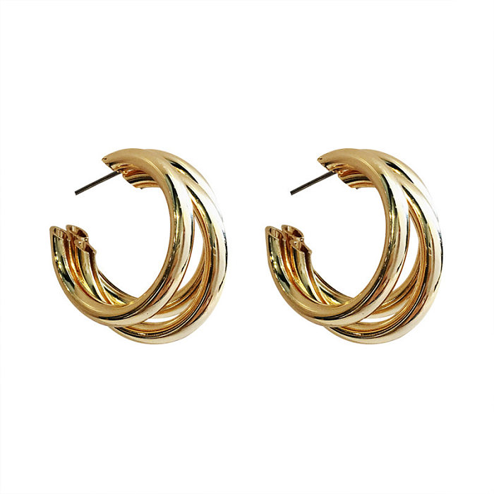 1 paire de boucles d'oreilles Style Vintage en forme de C, en alliage de cuivre, incrustation de Zircon, clous d'oreilles