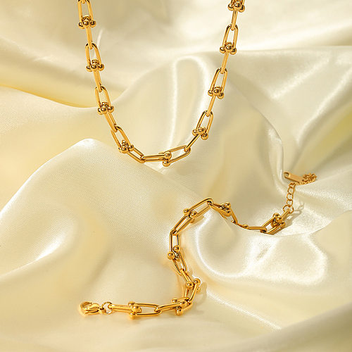 Collar de pulseras chapado en oro de 18 quilates con revestimiento de acero inoxidable de color sólido de estilo británico