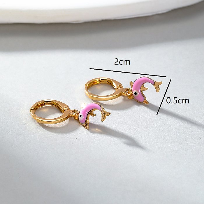 1 paire de boucles d'oreilles pendantes plaquées or 18 carats avec incrustation de placage en plastique et cuivre en alliage de cuivre et de zircon en forme d'oeil du diable et de dauphin de style simple et décontracté