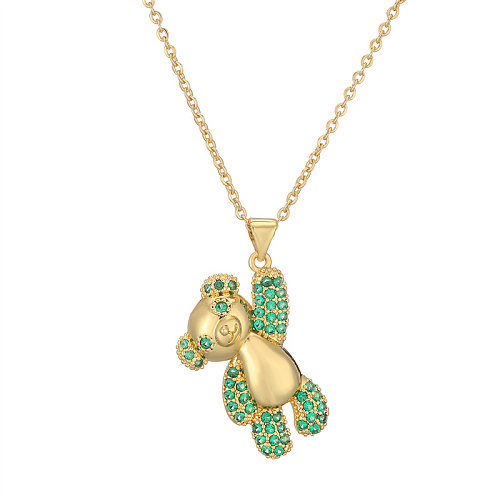 IG Style Simple Style Little Bear Copper Plating Inlay Zircon Gold Plated Pendant Necklace
