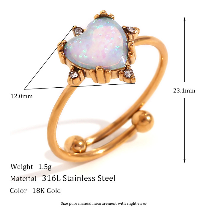 Simple Style Classic Style Oval Water Droplets Heart Shape Stainless Steel Plating Inlay Opal 18K Gold Plated Open Rings