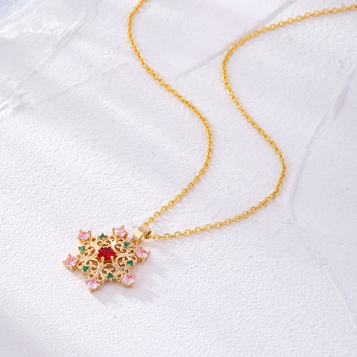 Simple Style Snowflake Copper Zircon Necklace Pendant In Bulk