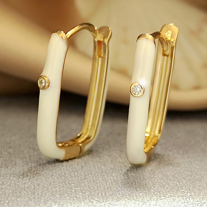 1 Pair INS Style U Shape Copper Plating Inlay Zircon Gold Plated Silver Plated Hoop Earrings